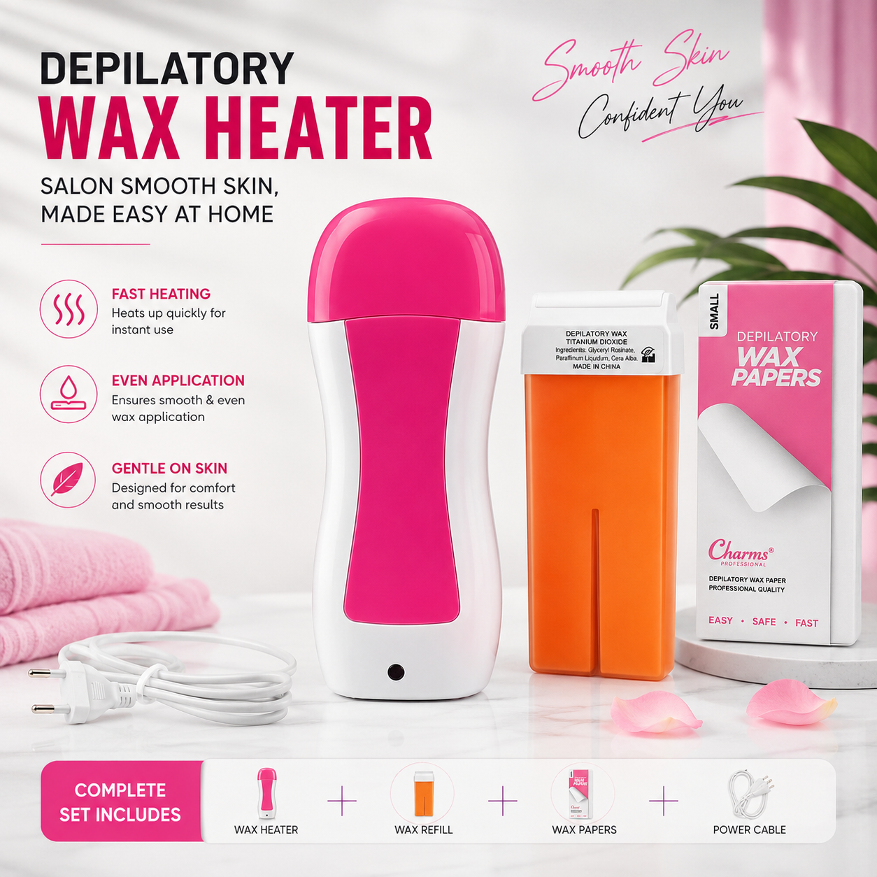 3-in-1 Depilatory Roll-On Wax Heater Machine – Portable Wax Warmer Kit | Hair Removal