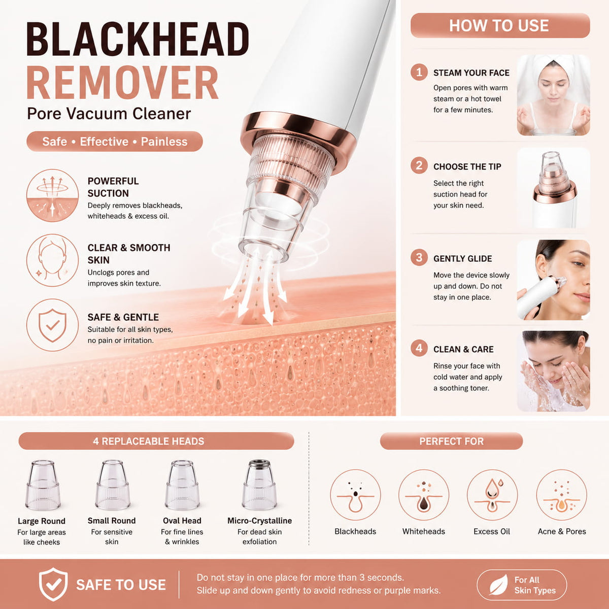 5 in 1 Rechargeable Blackhead Remover Vacuum | USB Electric Pore Cleaner