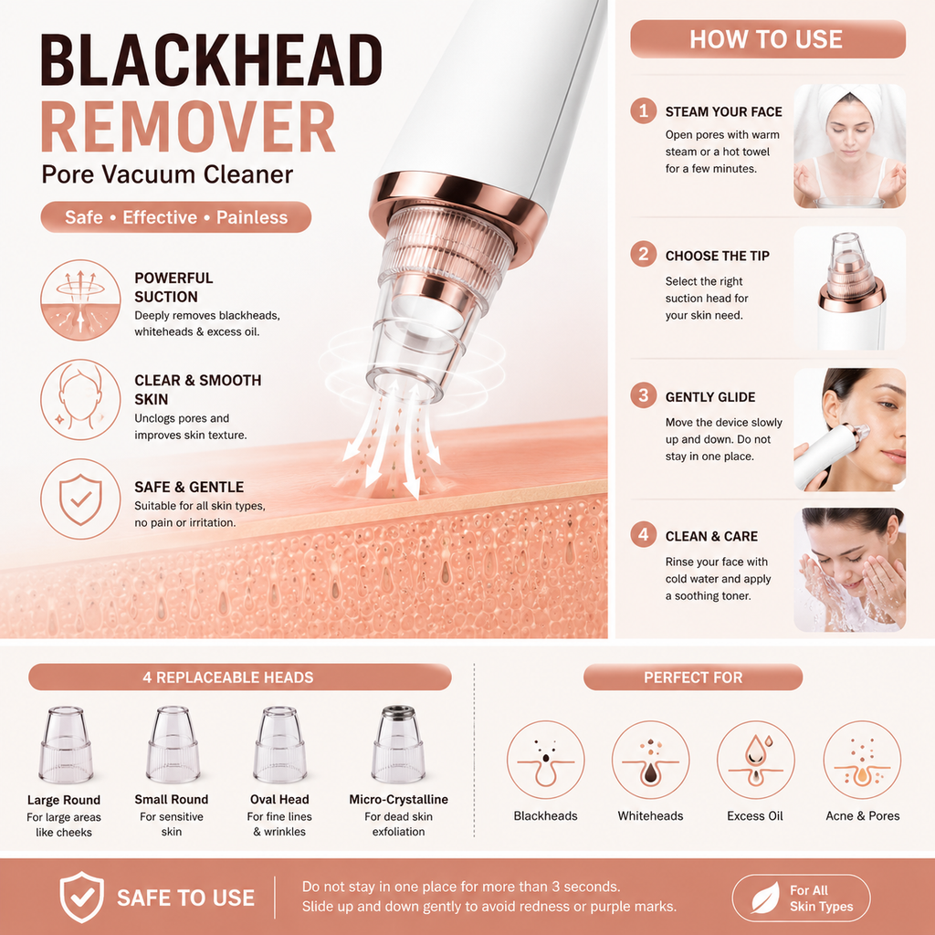 5 in 1 Rechargeable Blackhead Remover Vacuum | USB Electric Pore Cleaner