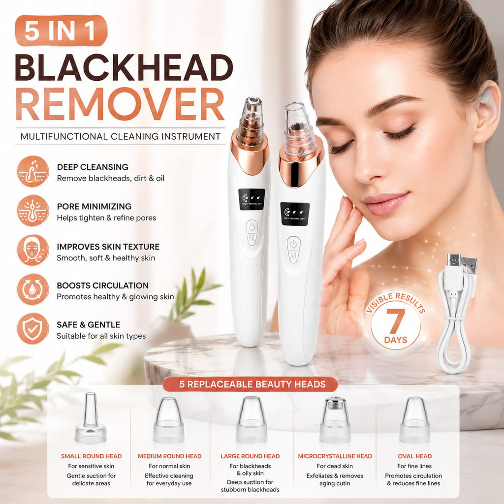 5 in 1 Rechargeable Blackhead Remover Vacuum | USB Electric Pore Cleaner