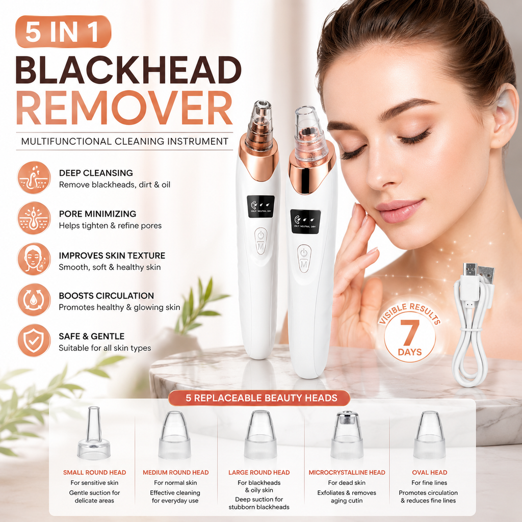 5 in 1 Rechargeable Blackhead Remover Vacuum | USB Electric Pore Cleaner