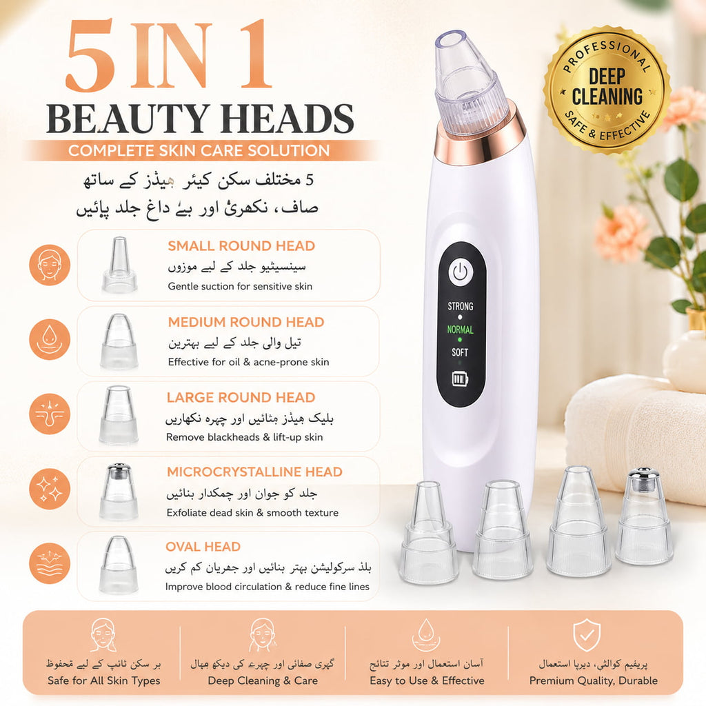 5 in 1 Rechargeable Blackhead Remover Vacuum | USB Electric Pore Cleaner