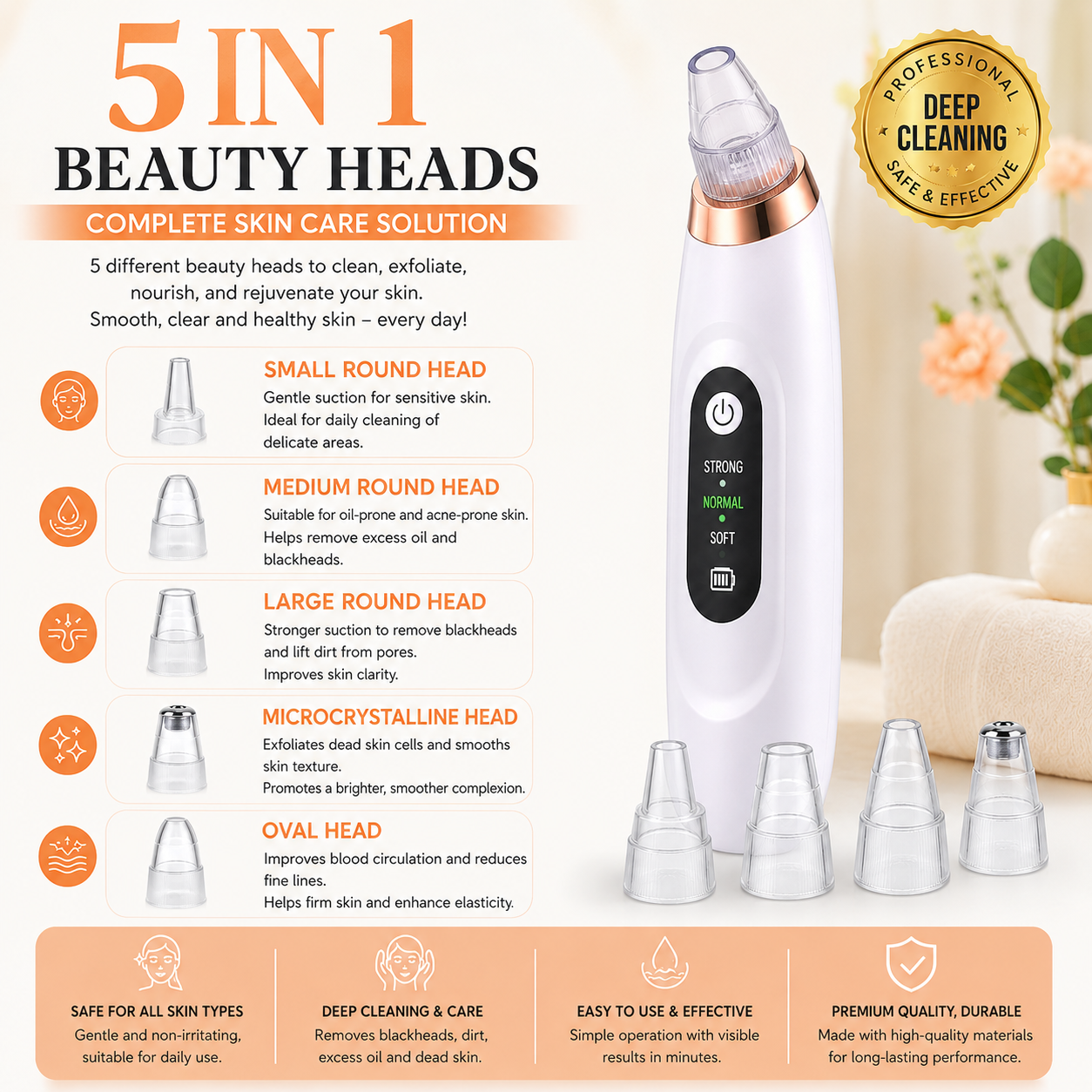 5 in 1 Rechargeable Blackhead Remover Vacuum | USB Electric Pore Cleaner