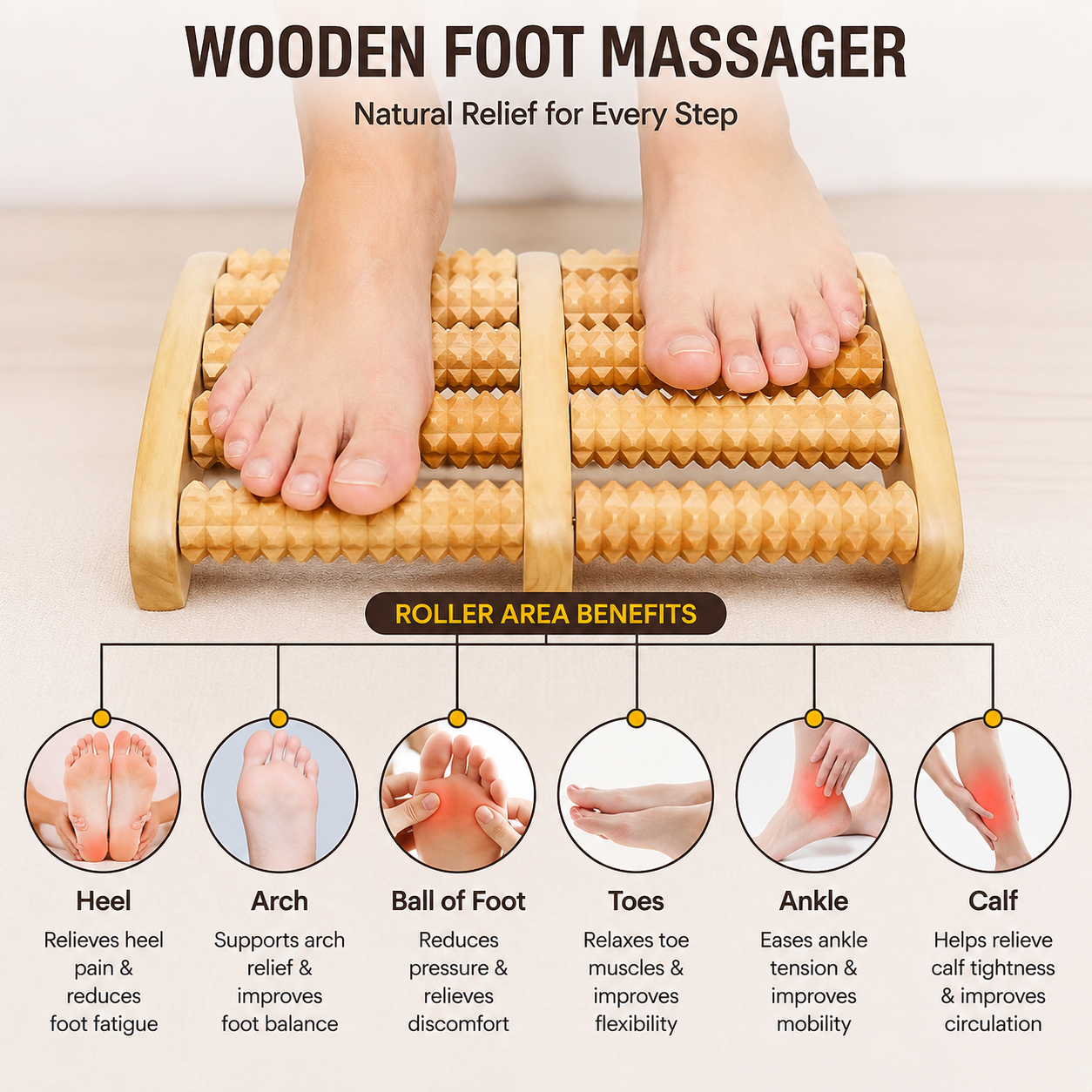 Wooden Foot Massage Roller